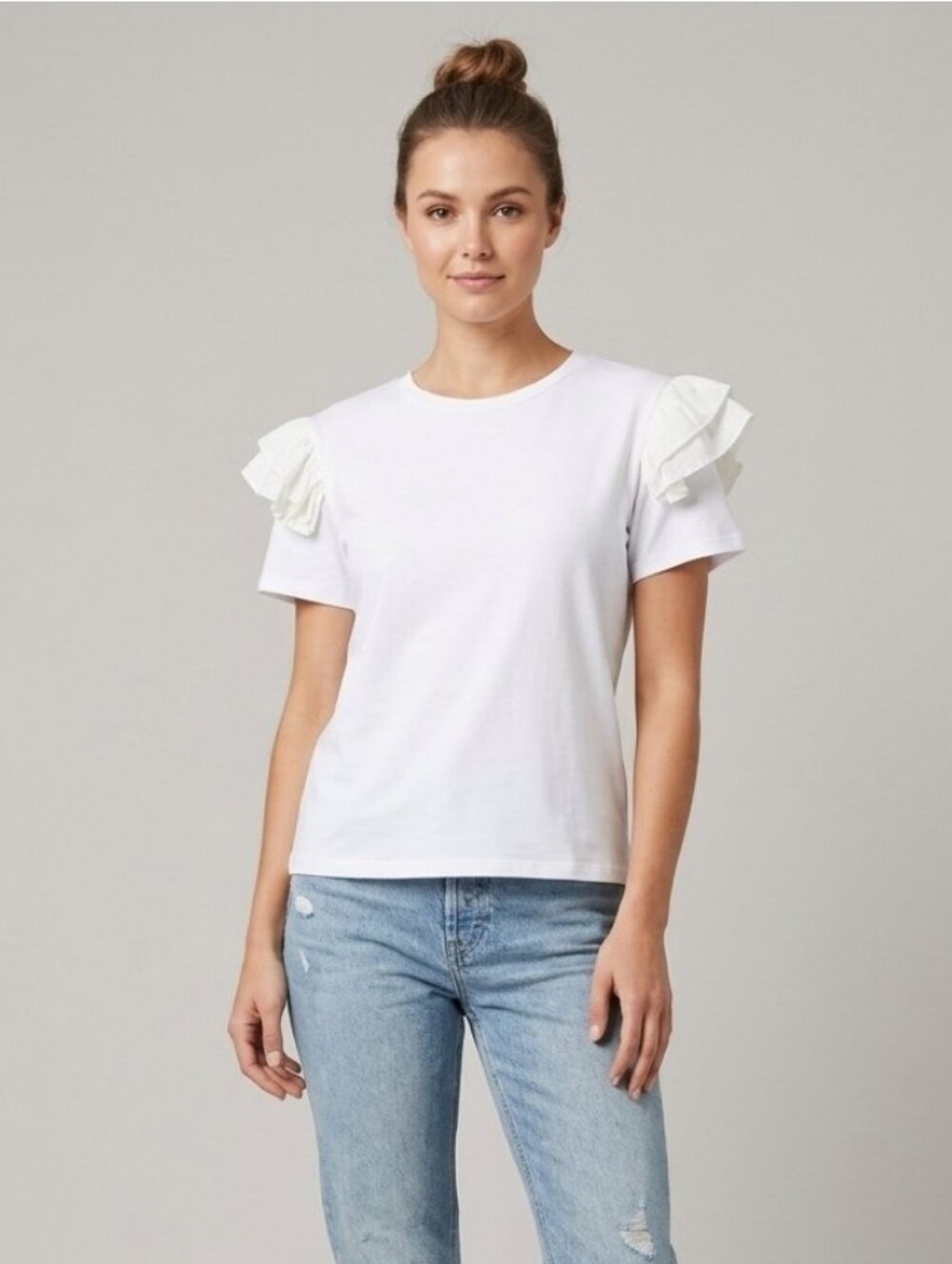 Strut & Bolt Flutter Sleeves Top White Shirt Ruffled Womens Rayon Nylon Sz S